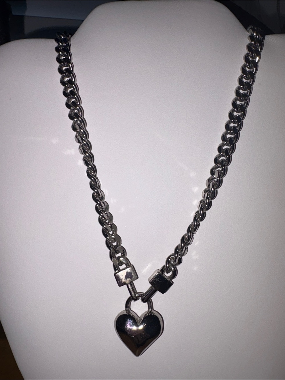 Chunky sterling Silver Chain Necklace with Heart Padlock Pendant